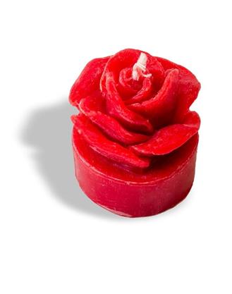 Bienenwachskerze - rot - Ø: 35mm - Höhe: ca. 40mm - Teelicht \"Rose\"